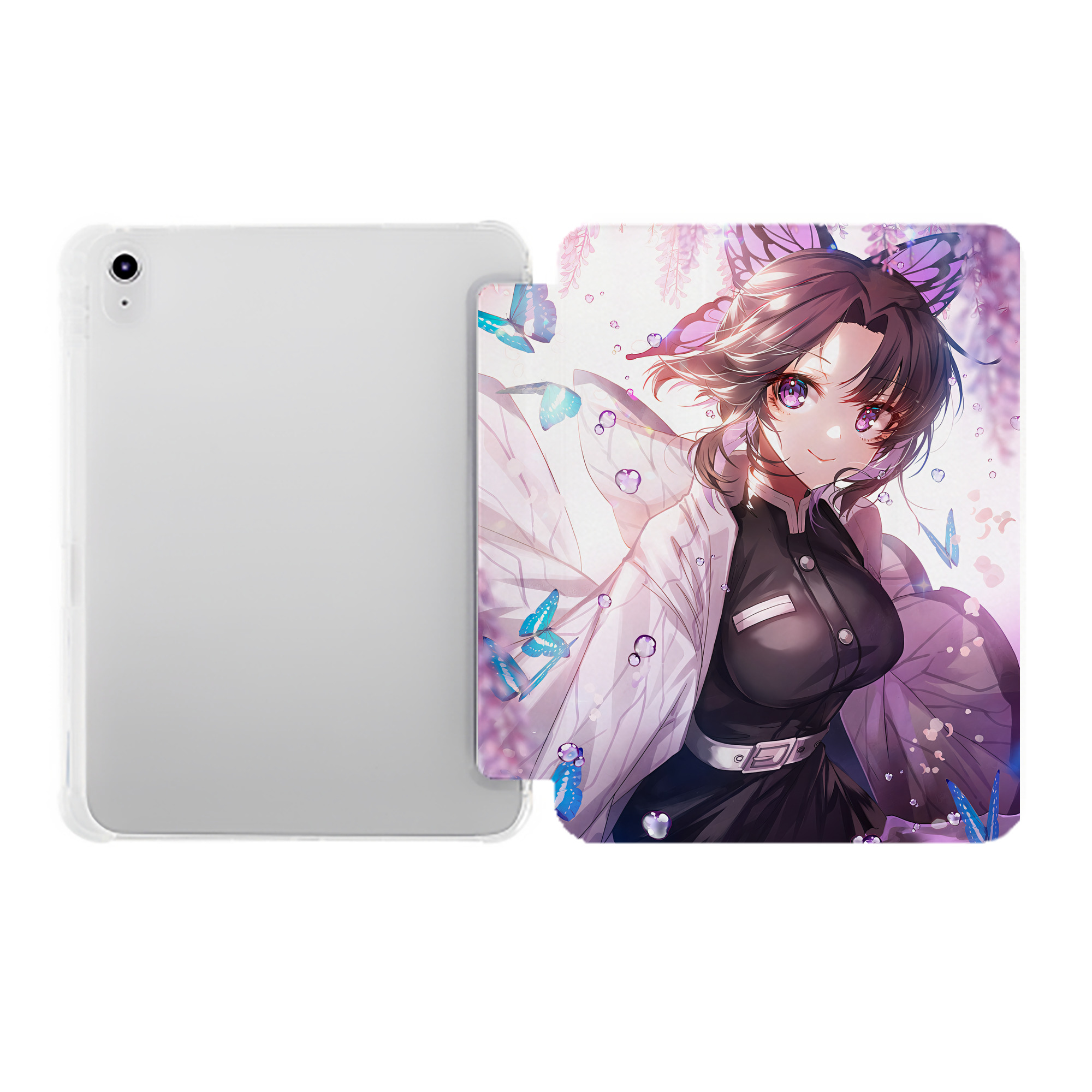 （画像用） 鬼滅の刃（きめつのやいば）蟲柱-胡蝶 しのぶ／こちょう しのぶ Kochou Shinobu IPad ケース ペン収納付き 三つ折りスタンド PUレザー×シリコン 対応機種9.5/10.5/10.9インチ